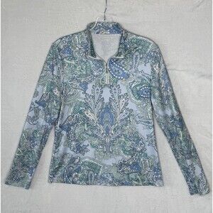 ACEGOLFS Pretty Feminine 1/4 Zip Golf Shirt UPF 50+ Size M Blue Paisley Tennis